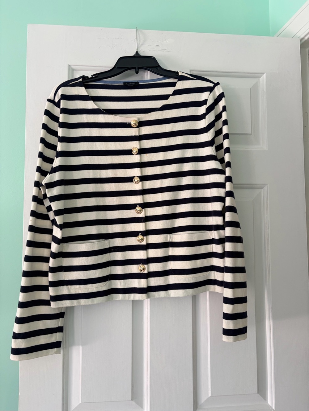 Talbots Black and White Striped Button-Front Top